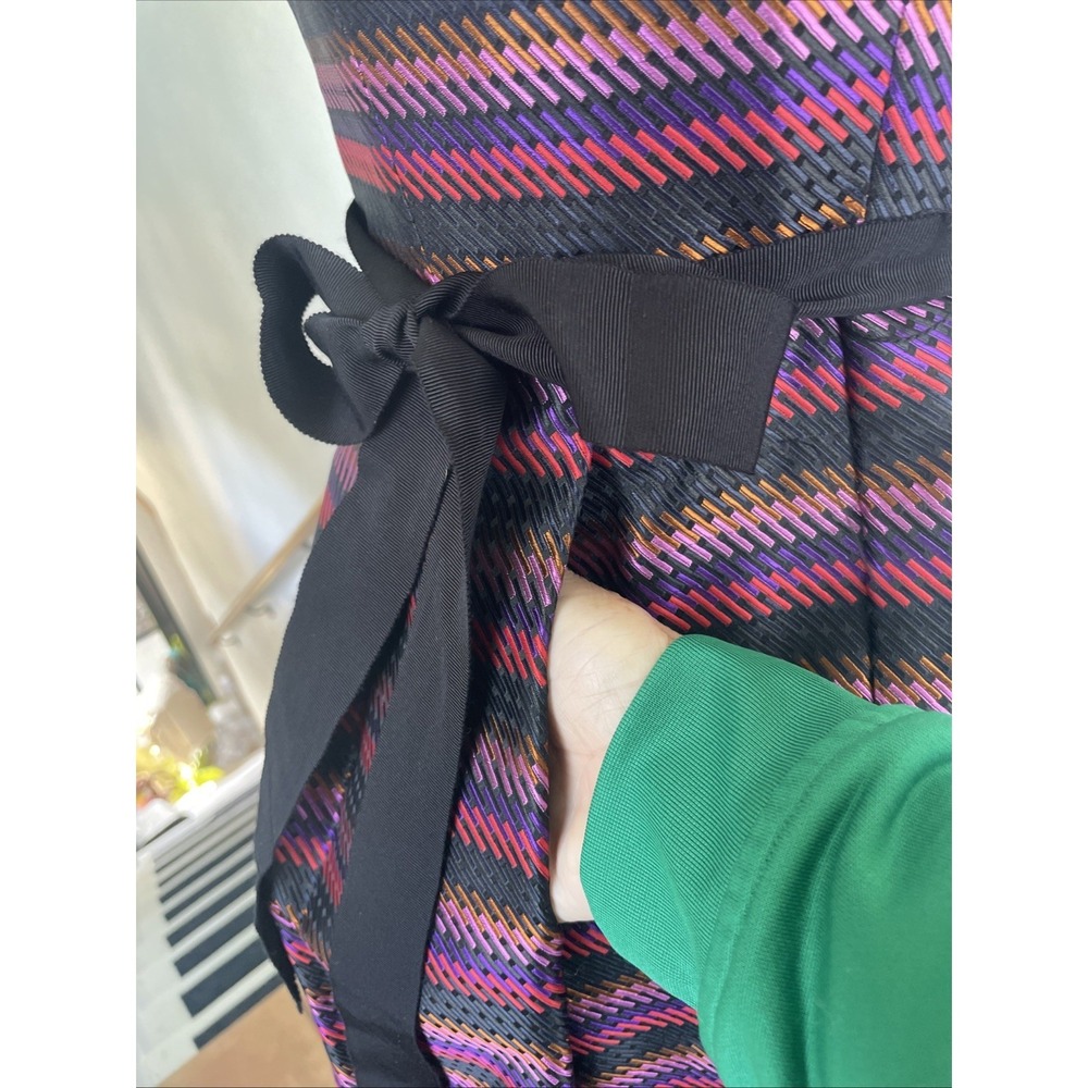 Trina Turk NWOT Purple Stripe Sleeveless Dress Black Sash With Pockets size 6 - Picture 5 of 8